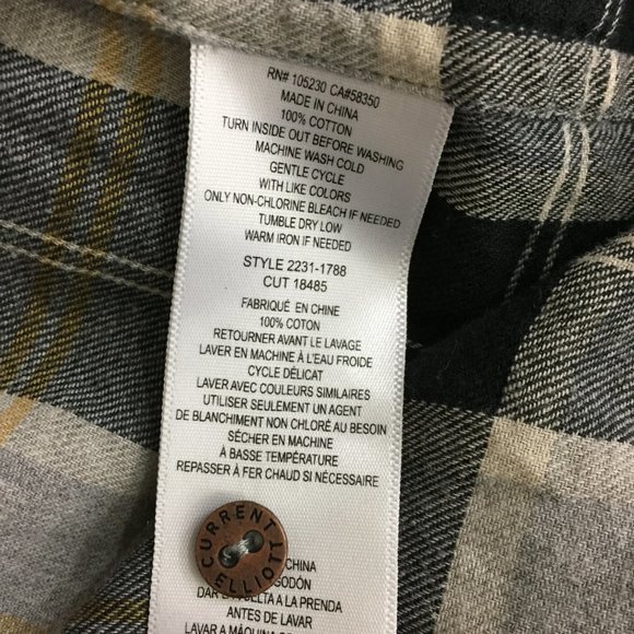 CURRENT ELLIOTT Gray Black Taupe Plaid High Low Hem Flannel Oversized Shirt - Picture 3 of 11
